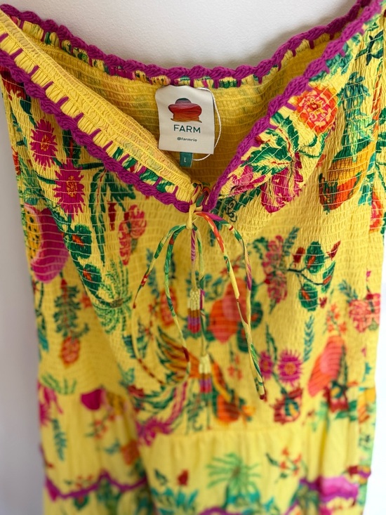 Farm Rio Delicate Fruit Garden Smocked Maxi Dress Size L Boho Vacation - Picture 9 of 10